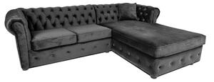 Ъглов разтегателен диван с матрак и лежанка Chesterfield Cristina в тъмносиво, Ш245 Д85/175 В68 см