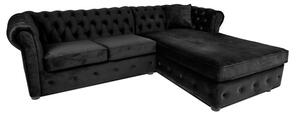 Ъглов разтегателен диван с матрак и лежанка Chesterfield Cristina в черен цвят, Ш245 Д85/175 В68 см