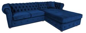 Ъглов разтегателен диван с матрак и лежанка Chesterfield Cristina в син цвят, Ш245 Д85/175 В68 см