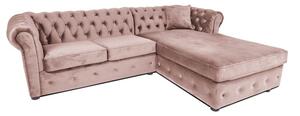 Ъглов разтегателен диван с матрак и лежанка Chesterfield Cristina в розов жасмин, Ш245 Д85/175 В68 см