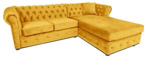 Ъглов разтегателен диван с матрак и лежанка Chesterfield Cristina в жълто, Ш245 Д85/175 В68 см