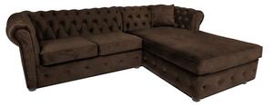 Ъглов разтегателен диван с матрак и лежанка Chesterfield Cristina във винтидж кафяво, Ш245 Д85/175 В68 см