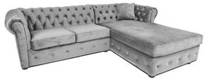 Ъглов разтегателен диван с матрак и лежанка Chesterfield Cristina в сиво, Ш245 Д85/175 В68 см