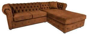 Ъглов разтегателен диван с матрак и лежанка Chesterfield Cristina във винтидж коняк, Ш245 Д85/175 В68 см