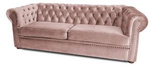Триместен разтегателен диван Chesterfield с матрак в розов жасмин 203х90х66 см