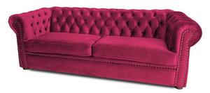 Триместен разтегателен диван Chesterfield с матрак в цвят вишна 203х90х66 см