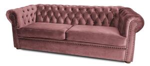 Триместен разтегателен диван Chesterfield с матрак в рустик розово 203х90х66 см