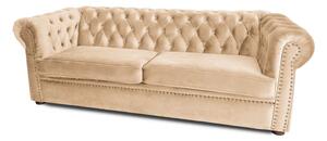 Триместен разтегателен диван Chesterfield с матрак в бежов цвят 203х90х66 см