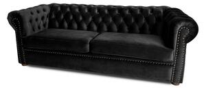 Триместен разтегателен диван Chesterfield с матрак в черен цвят 203х90х66 см