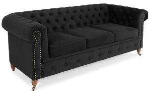 Диван Chesterfield в цвят черно, триместен 203х86х80 см