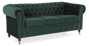 Диван Chesterfield в цвят тъмнозелен, триместен 203х86х80 см