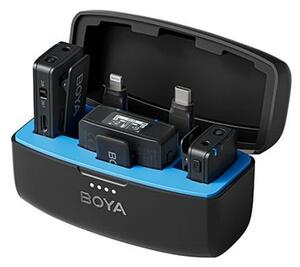Безжична микрофонна система BOYA BOYAMIC, 2x предавателя и 1x приемник, кутия за зареждане, обхват до 300m, до 6 часа време на работа, черни