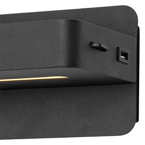 Модерен стенен аплик черен с LED с USB и превключвател - Ted