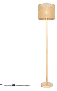 Smart vloerlamp hout met linnen kap naturel 32 cm incl. Wifi A60 - Mels