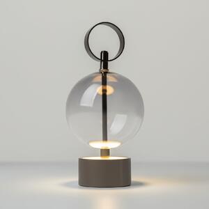 Maytoni LED настолна лампа с акумулатор DOUBLE MOON, димно сива, височина 25 см, стъкло, Сив, Дневна/трапезария, Стъкло, Модерен, Глобус