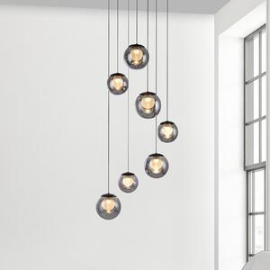 PURE LED висяща лампа Popup, сива/пушено сива, Ø 40 cm, 7-крилна., Затъмняване, Сив, Дневна/трапезария, Стъкло