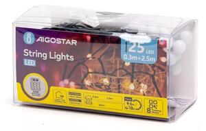 Aigostar - LED коледна гирлянда за външна употреба, 25 x LED / 8 режима, 3 x AA, 2,8 m, IP44, топла бяла