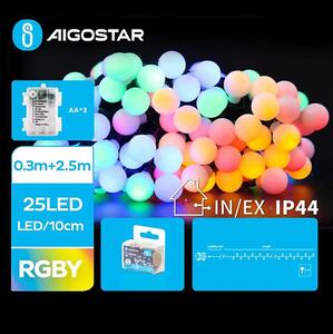 Aigostar - LED RGBY Екстериорен коледни лампички 25xLED/3xAA/8 функции 2,8 м IP44