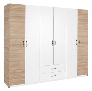 Гардероб с 6 врати и чекмеджета Dormie White 206x52x213 cm