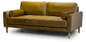 Двуместен диван Midcentury в жълто кадифе, 180/93/66 см