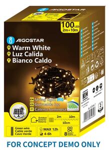 Aigostar - Соларен LED коледен гирлянд, 200 LED, 8 режима, 22 m, IP65, топла бяла, 800 mAh