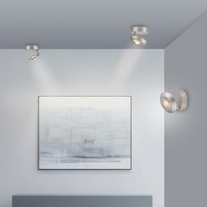 PURE LED таванска лампа Oculis, сребриста Ø 15 cm желязо/стъкло, Затъмняване, Металик, Дневна/трапезария, Метал, Модерен