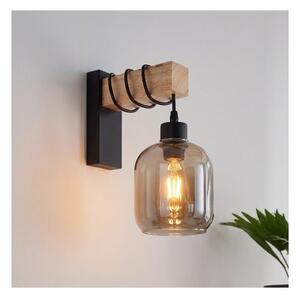 Brilagi - Стенно осветително тяло WOOD GLASS 1xE27/60W/230V бор/черен/димчато сив