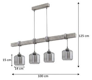 Brilagi - Полилей на кабел WOOD GLASS 4xE27/60W/230V бор/сив/димно сиво