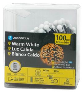 Aigostar - LED външен коледен гирлянд 100xLED/8 режима 3xAA 10,3 m IP44 топла бяла