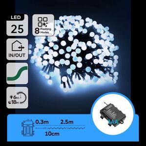 Aigostar - LED външна коледна гирлянда 25xLED/8 функции 3xAA 2,8m IP44 студено бяла