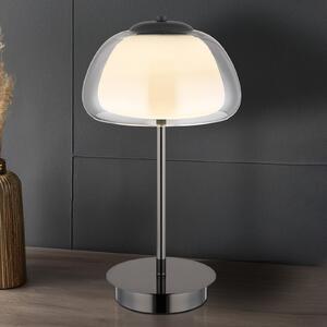 Globo LED настолна лампа Avila, димно сиво/черно, стъкло, CCT, с регулиране на, Затъмняване, Сив, Дневна/трапезария, Стъкло
