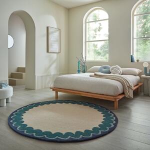 Covor rotund Wiggle Wool Turcoaz 160x160 cm