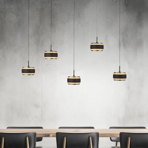 PURE LED висяща лампа Falling Rings черна дължина 101 cm 5-fl., Затъмняване, Черен, Дневна/трапезария, Метал, Модерен
