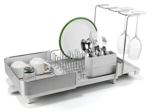 Сушилник за съдове Joseph Joseph Extend Steel Plus 6500041, До 16 части, Разтегателен, Релси за чаши, Отцеждане, Разглобяем, Неръждаема стомана, Бял