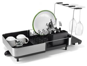 Сушилник за съдове Joseph Joseph Extend Steel Plus 6500040, До 16 части, Разтегателен, Релси за чаши, Отцеждане, Разглобяем, Неръждаема стомана, Черен