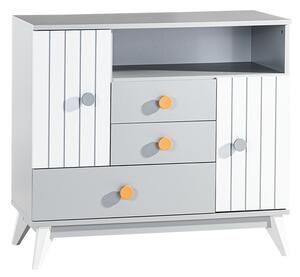 Детски скрин Carmen BIRD HOUSE 3575241, 2 рафта, 3 чекмеджета, 2 шкафа, Плавно затваряне, Бял/сив