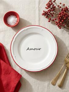 Sinsay - Керамична чиния с надпис Amour - бял