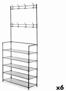 Шкаф за обувки 80 x 29 x 175 cm 5 Рафтове Поставка за палто Черен Метал (6 броя)