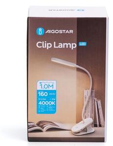 Aigostar LED регулируема настолна лампа с клипс, 2,5W, 1200mAh, бяла