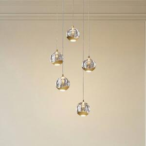 Lucande LED висяща лампа Hayley, Ø 30 cm, 5 светлини, злато, стъкло, Прозрачен, Дневна/трапезария, Стъкло, Модерен