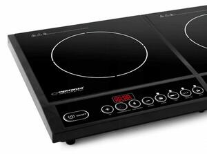 Индукционен котлон Esperanza EKH008, 2000W + 2000W, 2 нагревателни зони, 8 нива на температура, 8 степени на мощност, 4 функции, вграден дисплей, черен