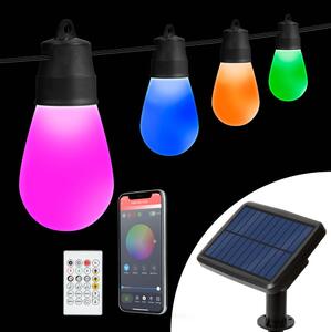 Соларна LED гирлянда RGBIC 15xLED/1,3W/3,7V 2200 mAh 8 m IP65 черна + дистанционно управление