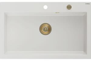 Mexen Elix гранитна мивка със само една камера 800 x 500 mm, бяла, златен сифон