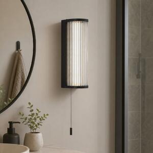 Searchlight LED стенна лампа „Rue“, черна, IP44, метал, стъкло, 3 000 K, Затъмняване, Черен, Баня, Метал
