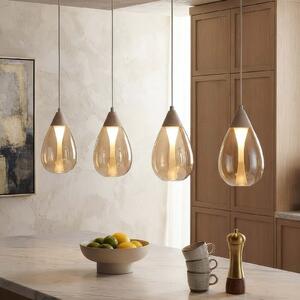 Searchlight LED висяща лампа „Pear“, 4-лампова, дълга, бежова, стъкло в цвят кехлибар, 3, Затъмняване, Бежов, Дневна/трапезария, Стъкло, Модерен