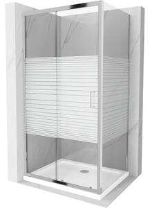 Mexen Apia плъзгаща се душ кабина 100 x 70 см, бели ивици, хром + корито Flat - 840-100-070-01-20-4010