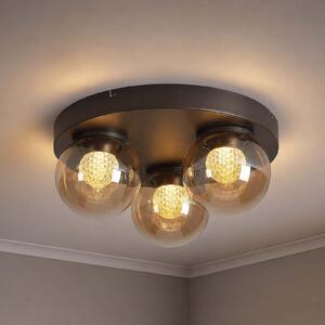 Searchlight LED таванна лампа „Solis“, 3-лампова, кръгла, бронзова, стъкло, 2 700 K, Затъмняване, Бронзов / античен месинг, Дневна/трапезария, Стъкло, Глобус