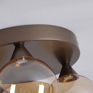Searchlight LED таванна лампа OPUS Lux, 3-лампова, бронз, стъкло в цвят кехлибар, CCT, Затъмняване, Бронзов / античен месинг, Дневна/трапезария, Стъкло