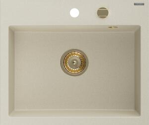 Mexen Oscar гранитна мивка с 1 отделение 580 x 490 mm, бежово, сифон златист - 6519581000-69-G