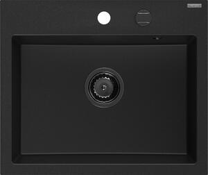 Mexen Oscar гранитна мивка с 1 отделение 580 x 490 мм, черна, сифон черен - 6519581000-77-B